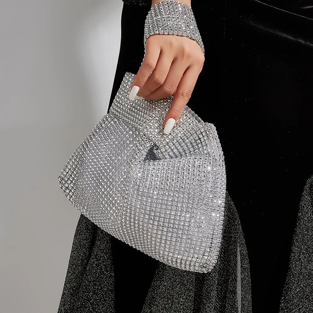 Glitter Bling, Shiny Glamorous, Elegant, Exquisite Rhinestone Decor Hobo Bag